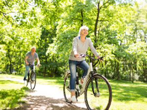 Couple riding bikes