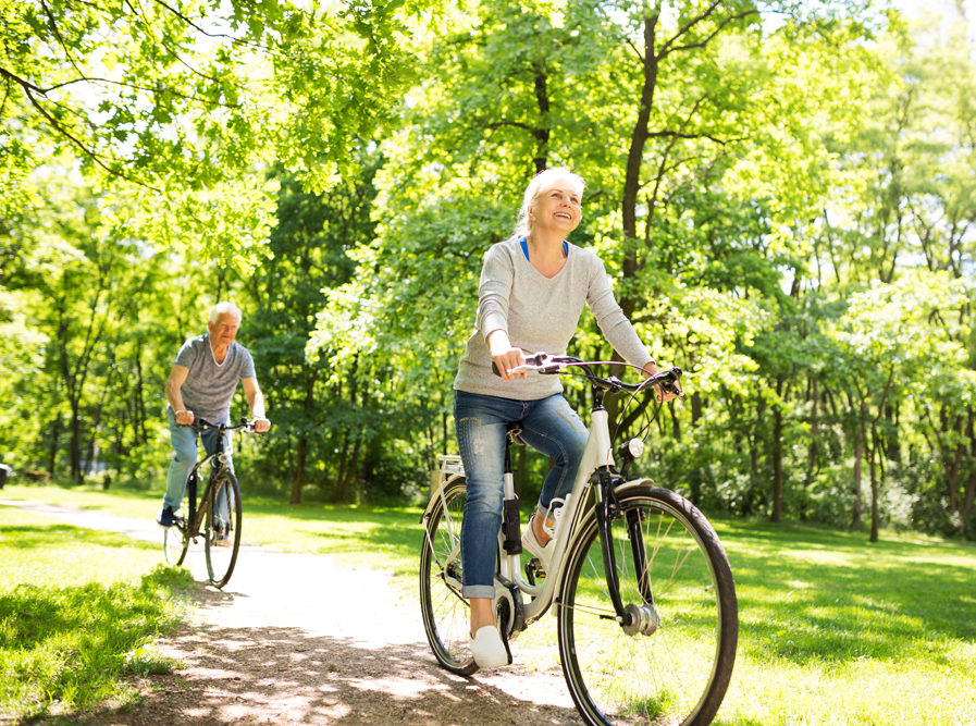 Couple riding bikes